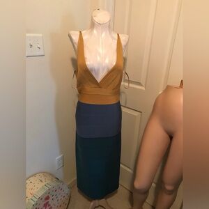 Herve Leger nwt dress size large color block $1190 deep v neck